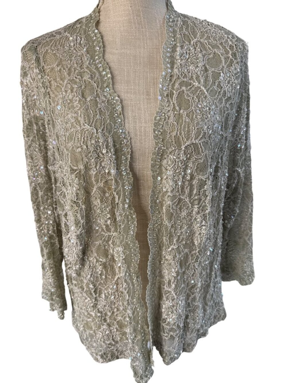 Karen Miller Womens Plus Size 22W Lace Sequin Cardigan Jacket In Sage Green